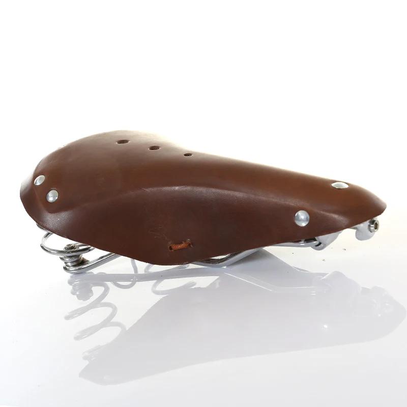Selle de vélo en cuir respirante et confortable pour VTT, siège de cyclisme rétro avec coussin pour 
