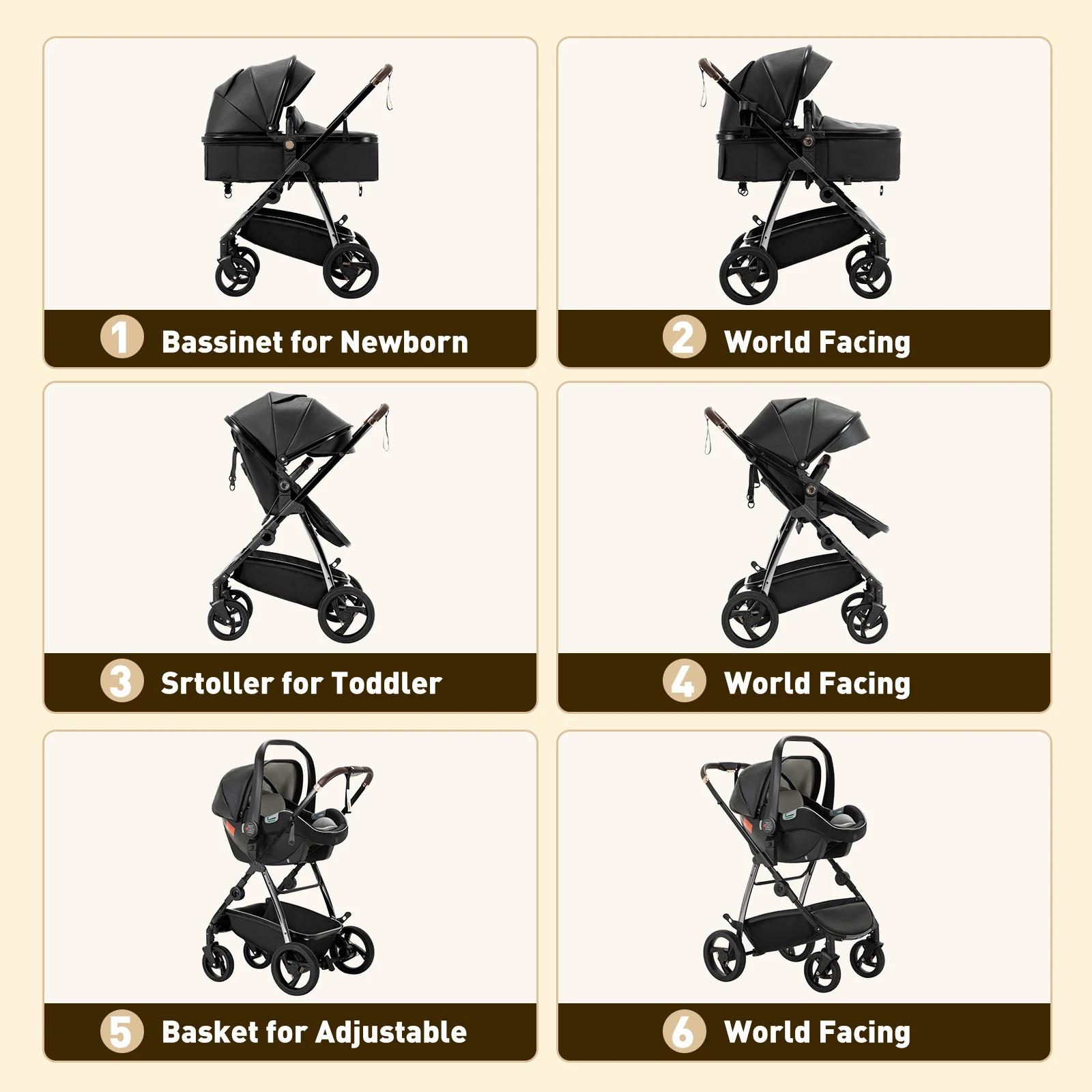 3 en 1 landau poussette Portable luxueux voyage landau haut paysage nouveau-né bébé poussette avec p