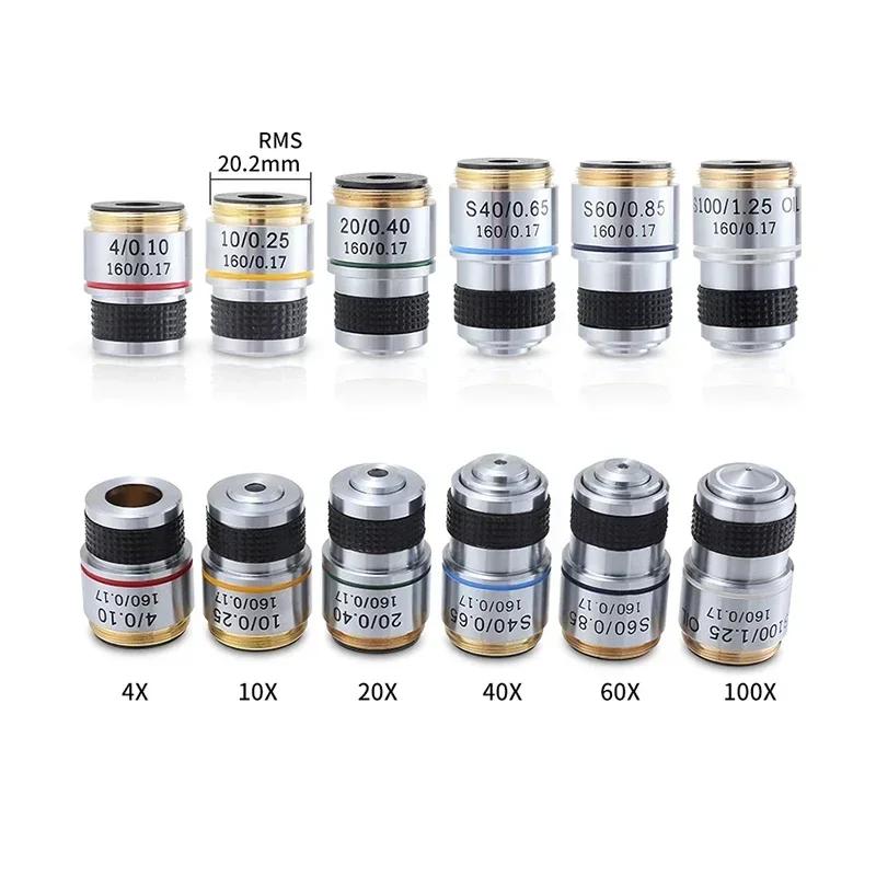 185 4X 10X 40X 100X Microscope biologique lentille d'objectif achromatique adaptateurs d'objectif de