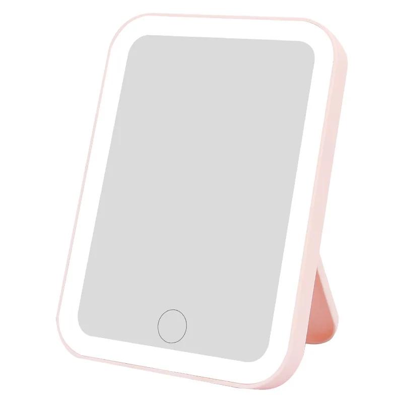 Miroir de courtoisie LED portable avec écran tactile, 3 couleurs, aste par USB, gradation, maquillag