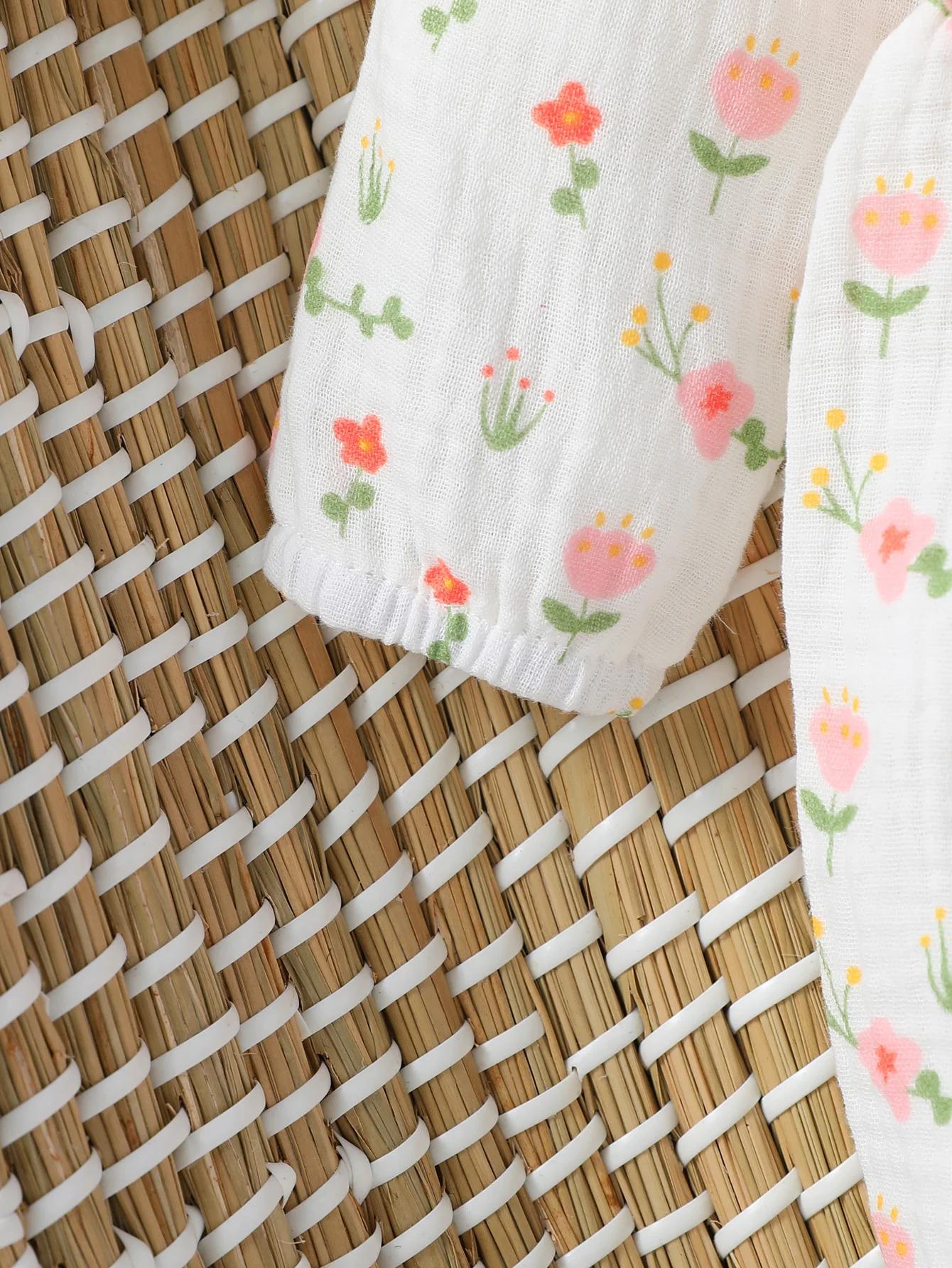 Combinaison quotidienne à manches longues pour bébé fille, imprimé Floral avec nœud, vêtements pour 
