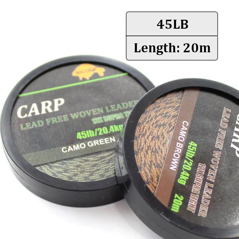 Ligne de pêche à la carpe tressée de 20m, noyau sans plomb, ligne de Leader à la carpe, camouflage v