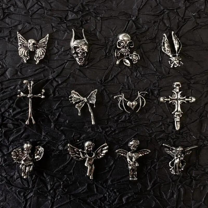 Breloques gothiques pour Nail Art, Style Punk, alliage d'argent Antique, accessoires de croix cathol