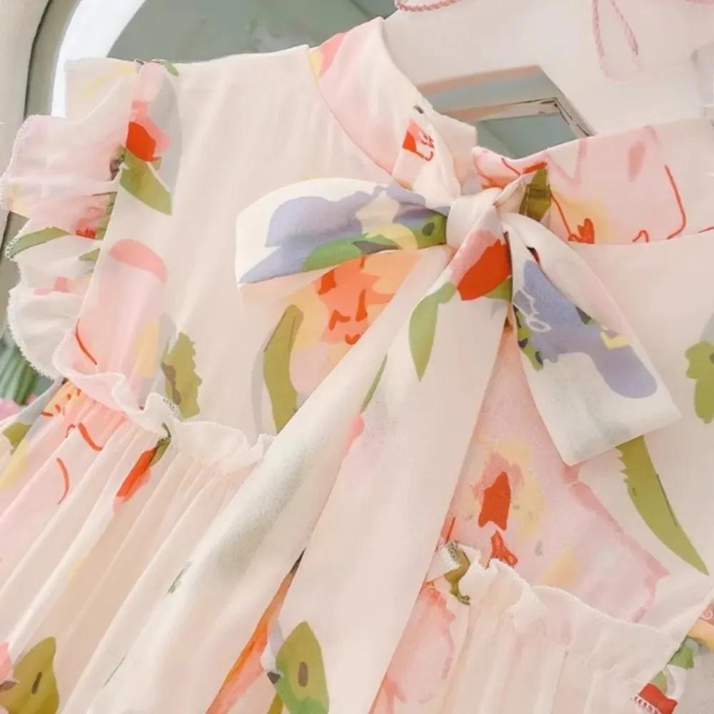Robe princesse en mousseline de soie pour filles de 4 à 13 ans, Version coréenne, imprimé floral, gâ