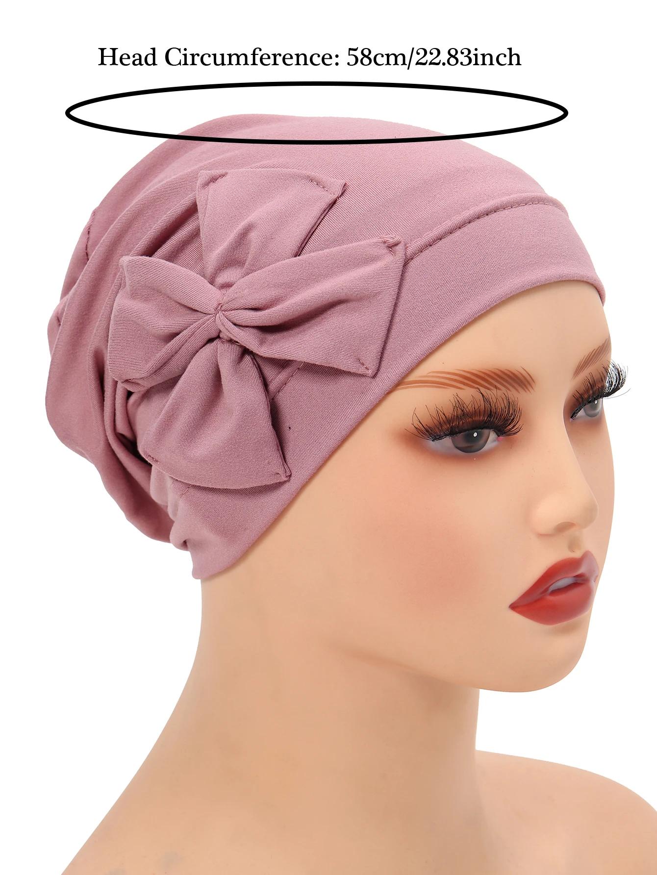 Nouveau femmes musulmanes intérieur Hijab chapeau nœud papillon Turban indien Bonnet foulard bonnets