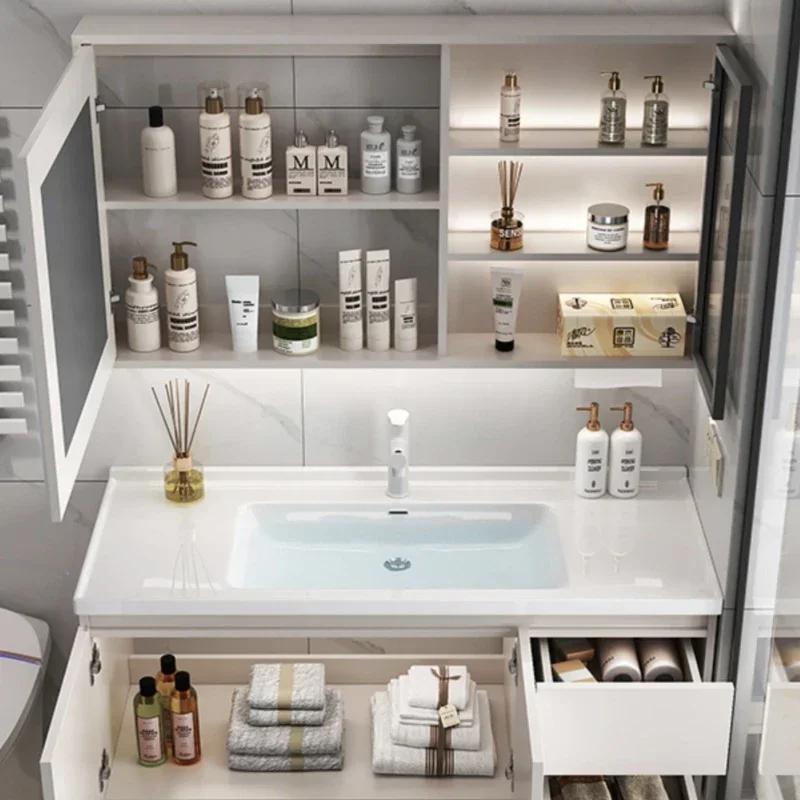 Armoire de salle de bain en céramique intégrée intelligente, style nordique, lavabo, meuble de salle