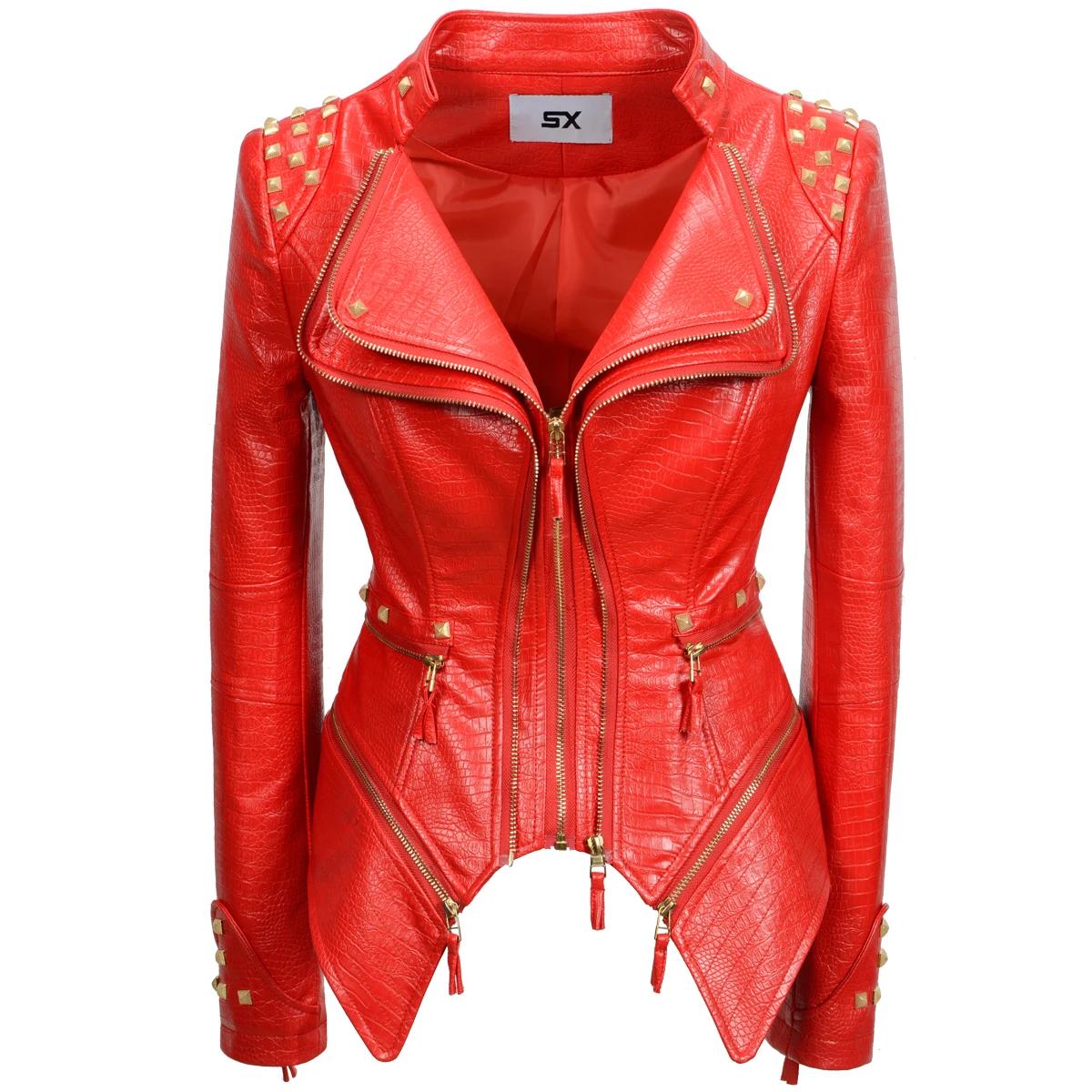 Mode SX femmes Crocodile Rivet PU veste forme parfaite moto vélo veste