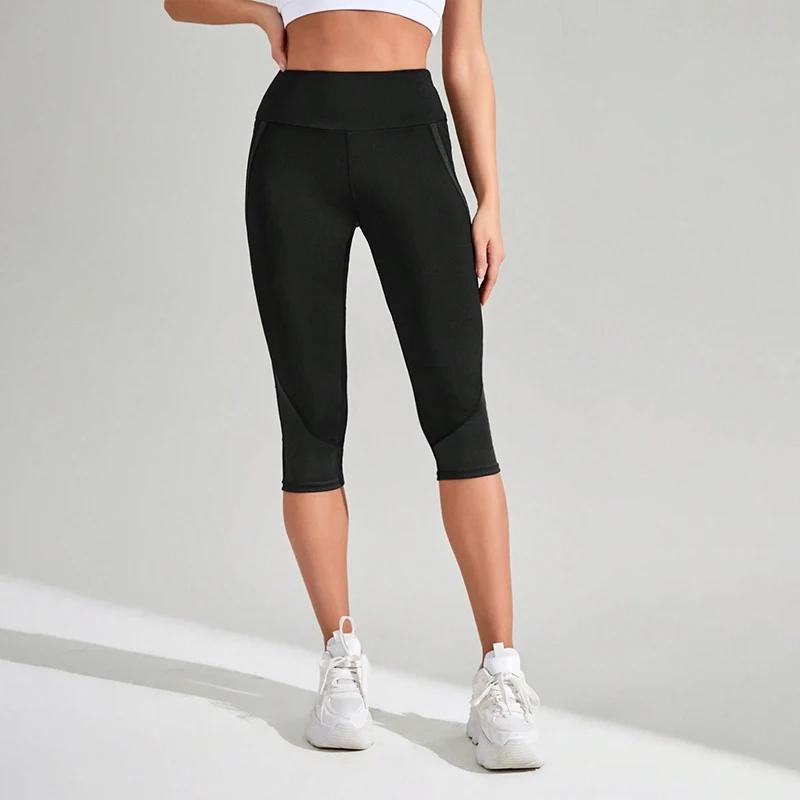 TUNIControl-Pantalon de yoga taille haute en maille pour femme, capri d'entraînement avec poches