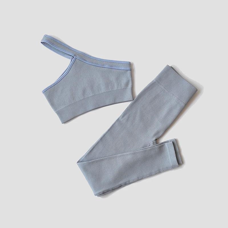 Ensemble de Yoga sans couture pour femmes, vêtements d'entraînement, de gymnastique, côtelé, Fitness