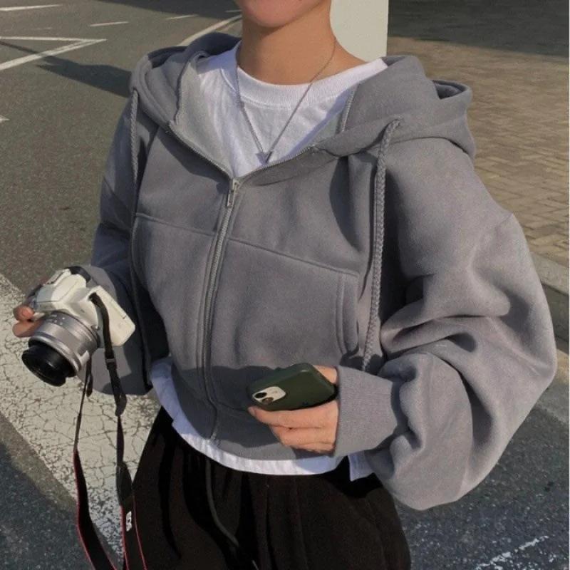 Sweat-shirt à capuche pour femmes, doublé polaire, polyvalent, court, Slim, lisse, Silhouette, ferme