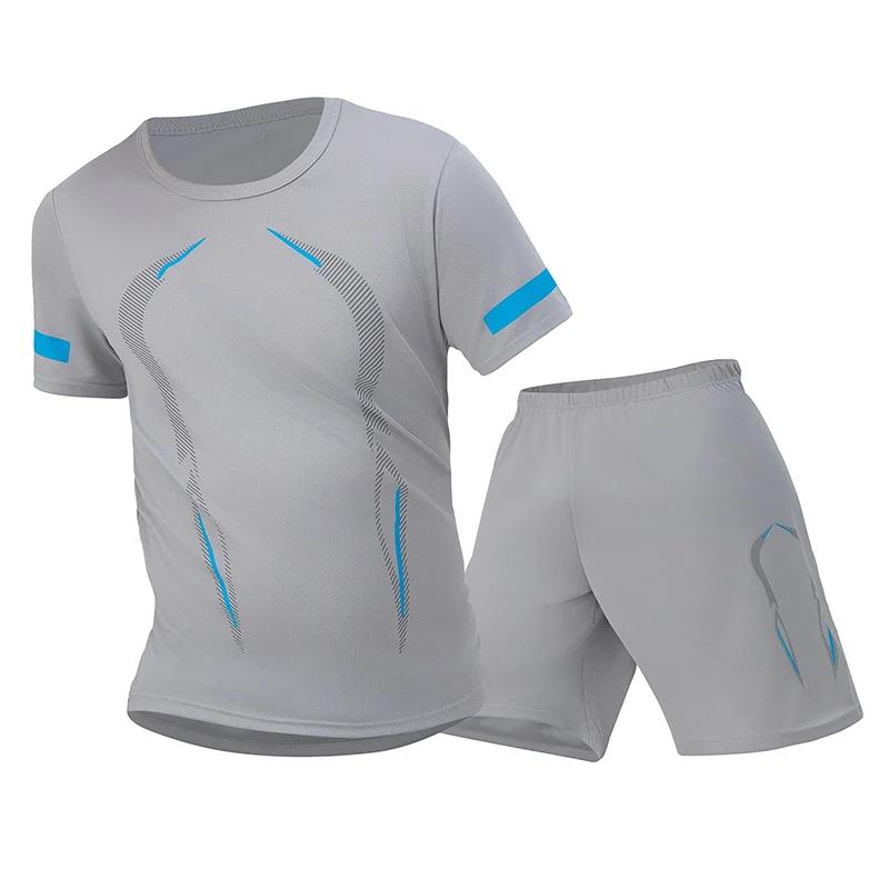 Combinaison de sport en maille respirante à séchage rapide pour hommes, 2 pièces, ample, grande tail