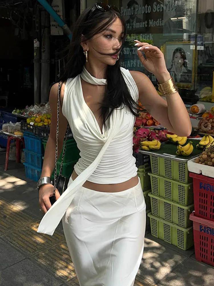 Haut bandage à col en V pour femme, streetwear décontracté, mince, sexy, élégant, solide, nouveau, m