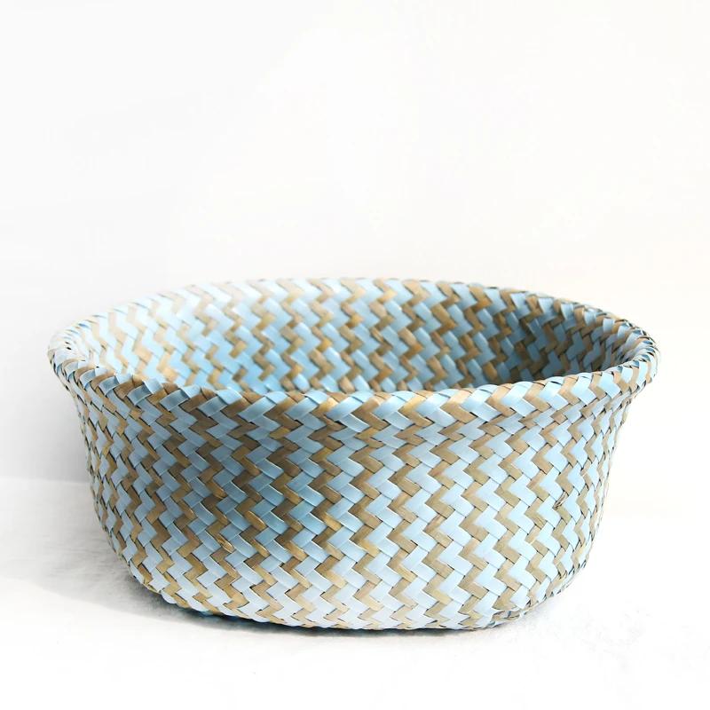 Boho décor rayé osier paniers de rangement à la main pliable panier à linge Patchwork algues fleur v