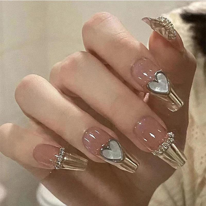 Faux ongles français amovibles en acrylique, mi-longs, ensemble de faux ongles, couverture complète,