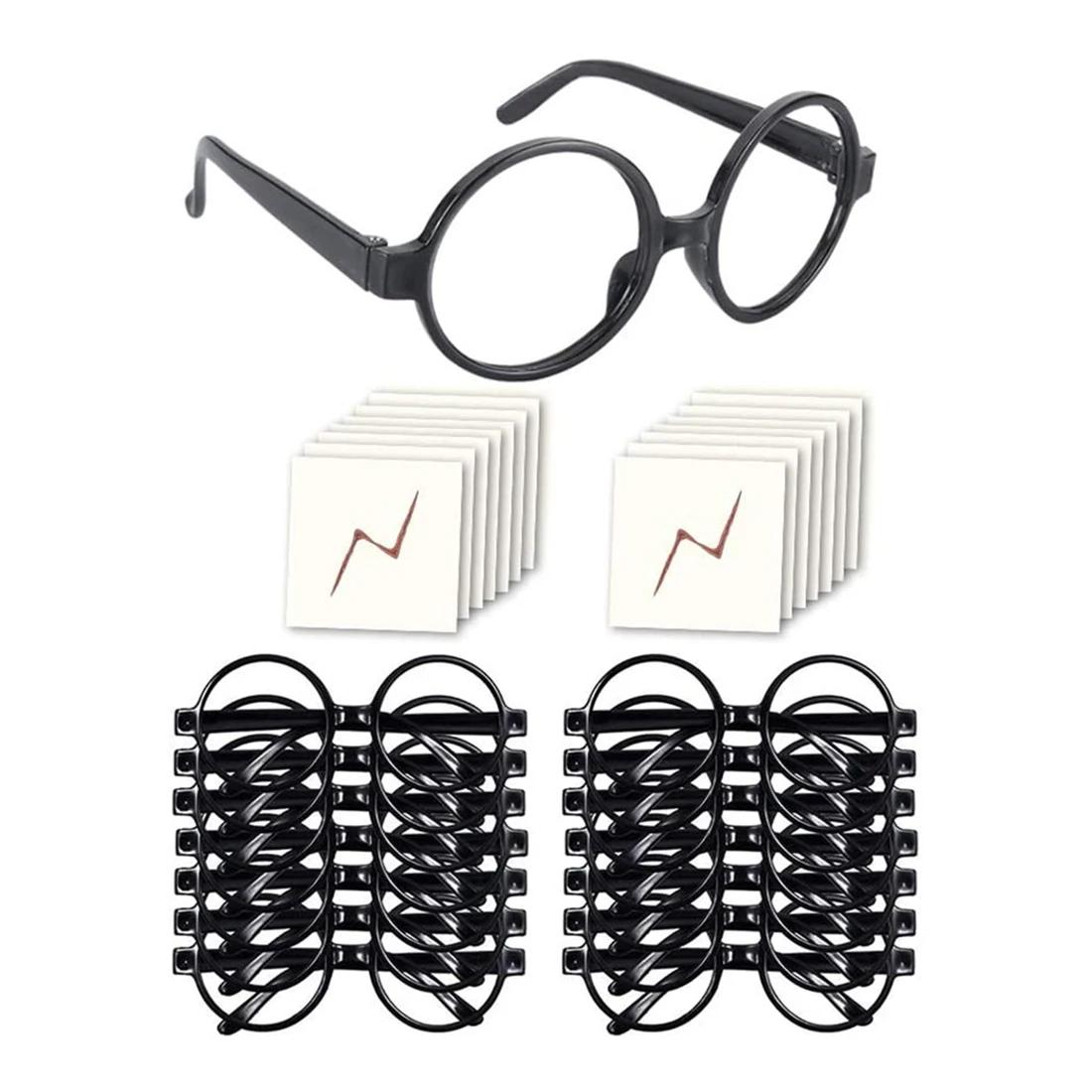 Lunettes de Magicien avec Cadre Rond, Sans Lentilles et Tatouages pour Enfants, Halloween, ixCostumé