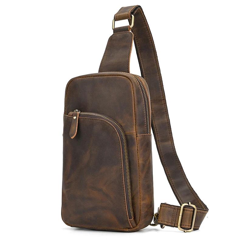 Sac de poitrine en cuir décontracté pour hommes, sacs de poitrine rétro pour hommes, sac à bandouliè