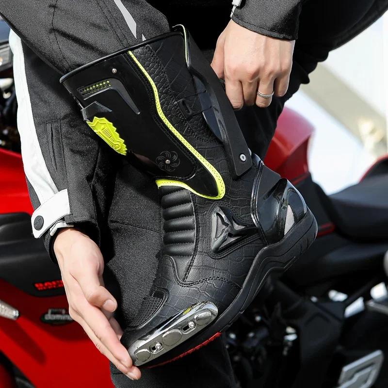 Hurbike-Bottes de course de moto en cuir microcarence, chaussures de motard, changement de vitesse d