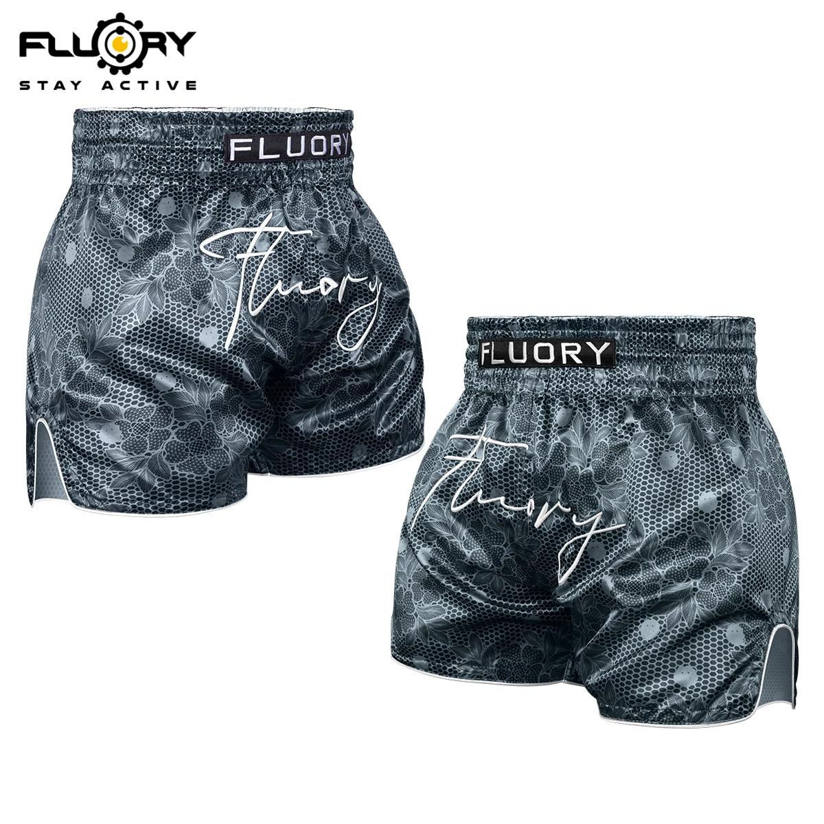 Shorts de Muay Thai brodés rétro imprimés FLUORY, tissu confortable et respirant, shorts d'entraînem