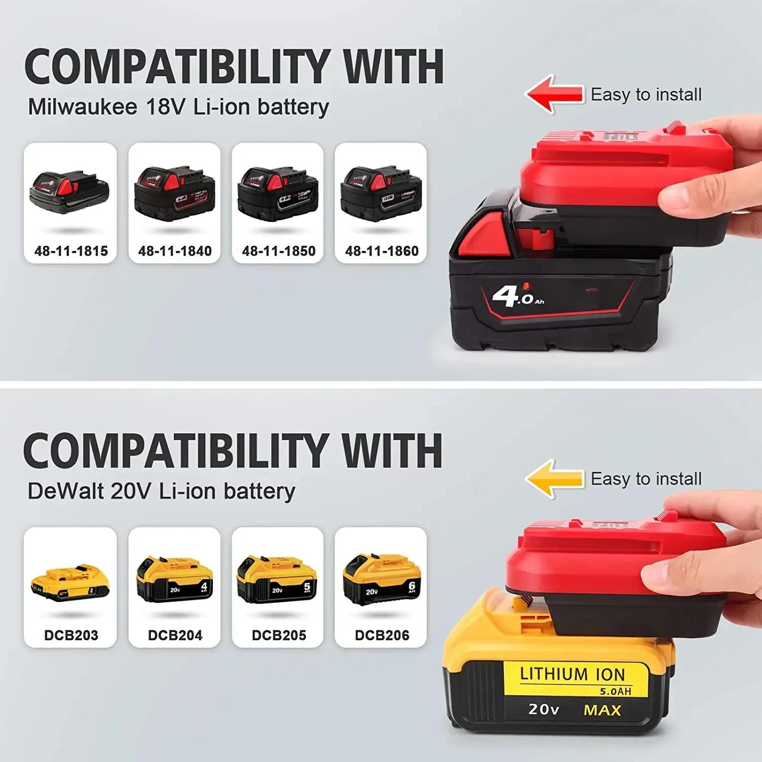 Adaptateur de batterie pour outils d'artisan 20V pour DeWalt 20V et pour batterie Li-on Milwaukee 18
