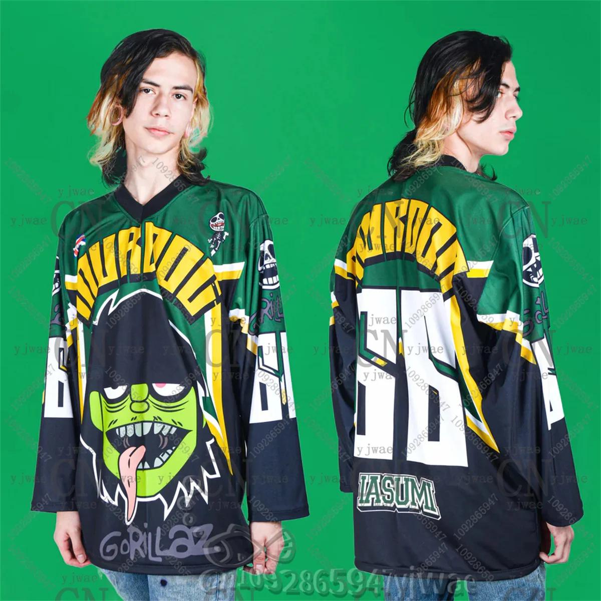 Nouveau maillot de hockey GORILLAZ 2026, col en V, ample et tendance, style hip-hop streetwear, t-sh