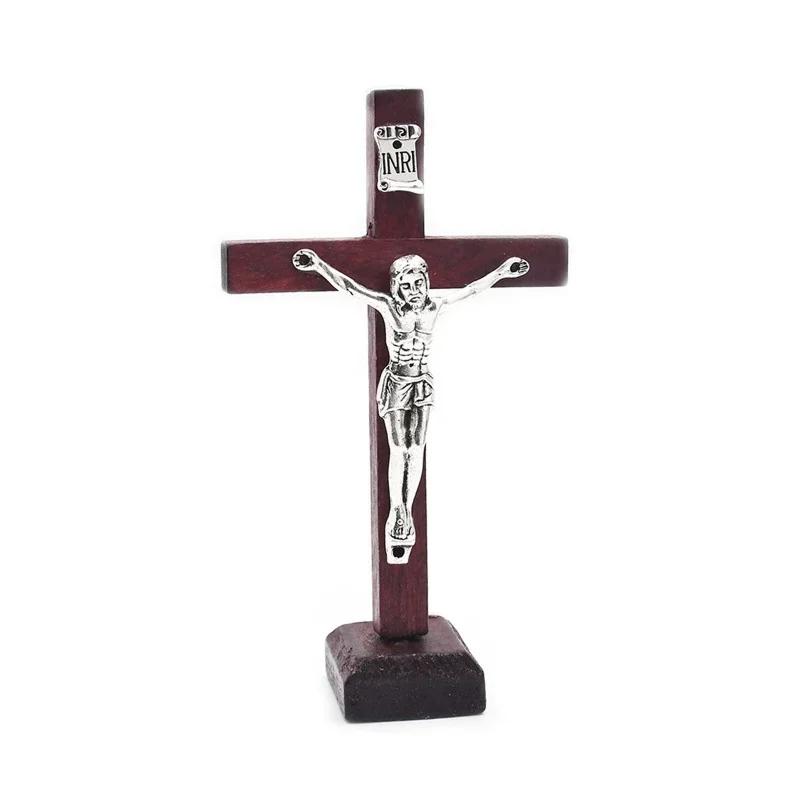 Croix de jésus catholique en bois avec support, Vintage, religieux, chrétien, Crucifix sur pied, éta