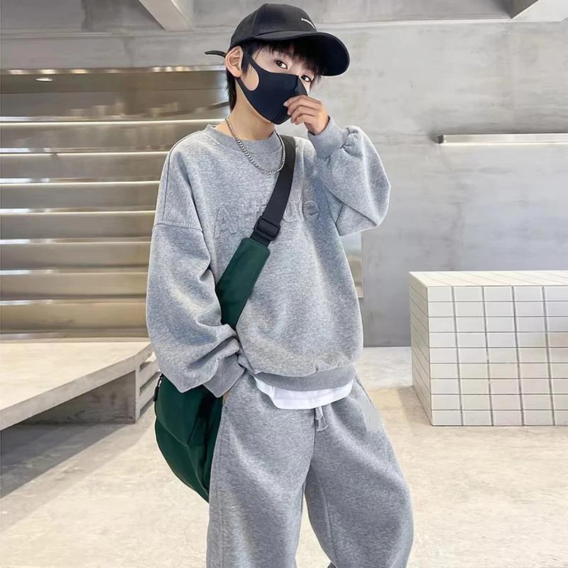 Ensemble de vêtements pour adolescents de 5 à 14 ans, sweat-shirt + pantalon avec lettres, 2 pièces,