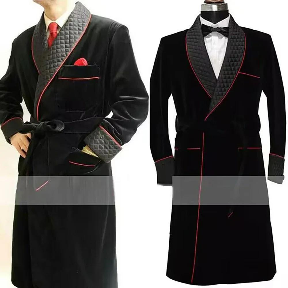 Veste Longue en Velours pour Homme, Châle à Revers, Manteau de Marié de Mariage, Blazer Trempé avec 