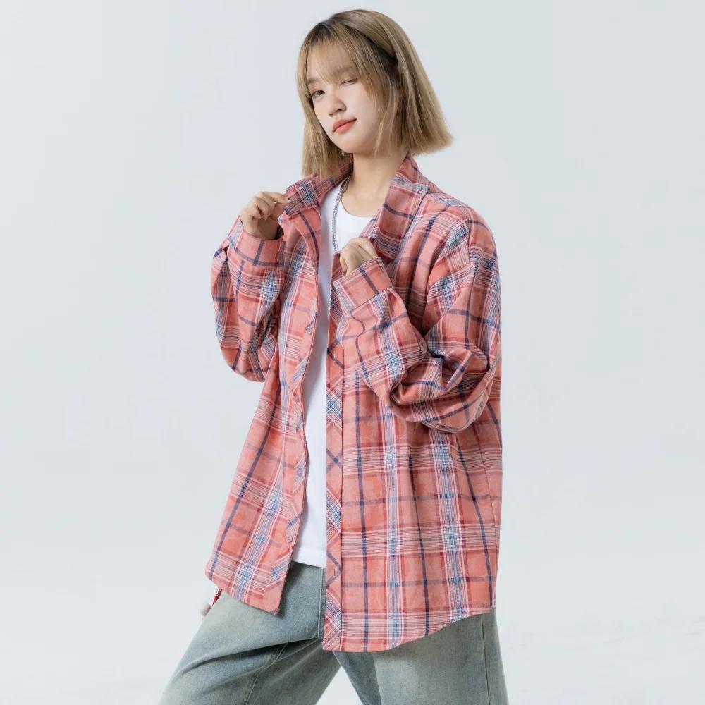 Chemisier à carreaux oversize pour femme avec broderie pomme – Blouses et chemises décontractées ten
