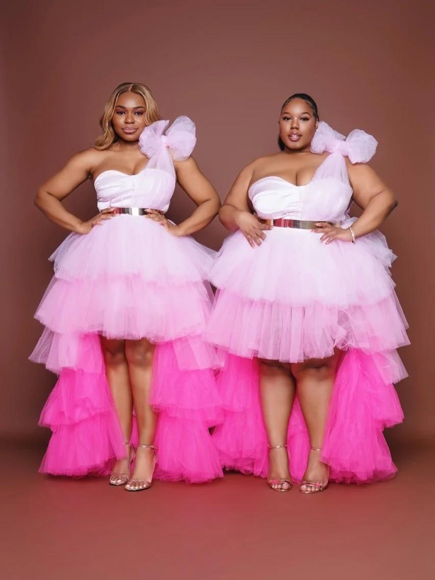 Magnifiques robes de bal roses asymétriques en tulle à volants, robes de soirée trapèze pour femmes,