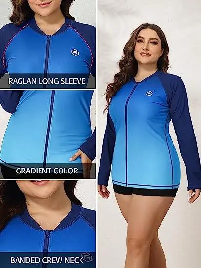 Maillot de bain grande taille femme manches longues protection solaire fermeture éclair séchage rapide