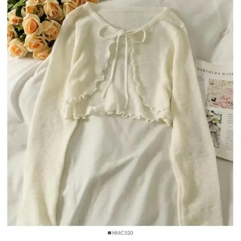 Cardigan d'été fin pour femmes, protection solaire, tricot à lacets, hauts féminins, Style coréen, m