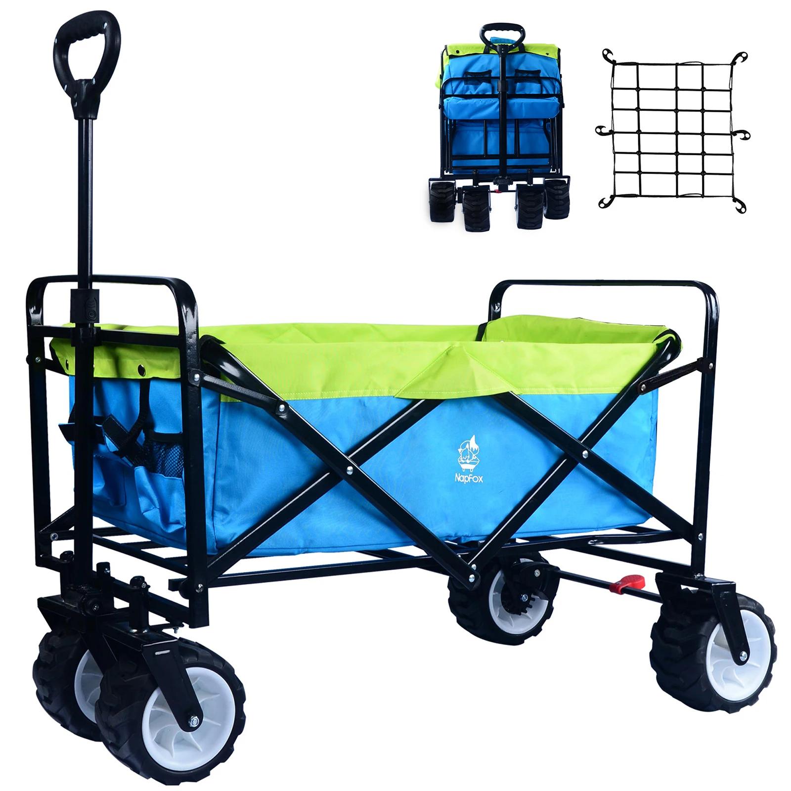 Chariot d'épicerie pliable avec roulettes, chariot de plage pliable, porte-gobelets