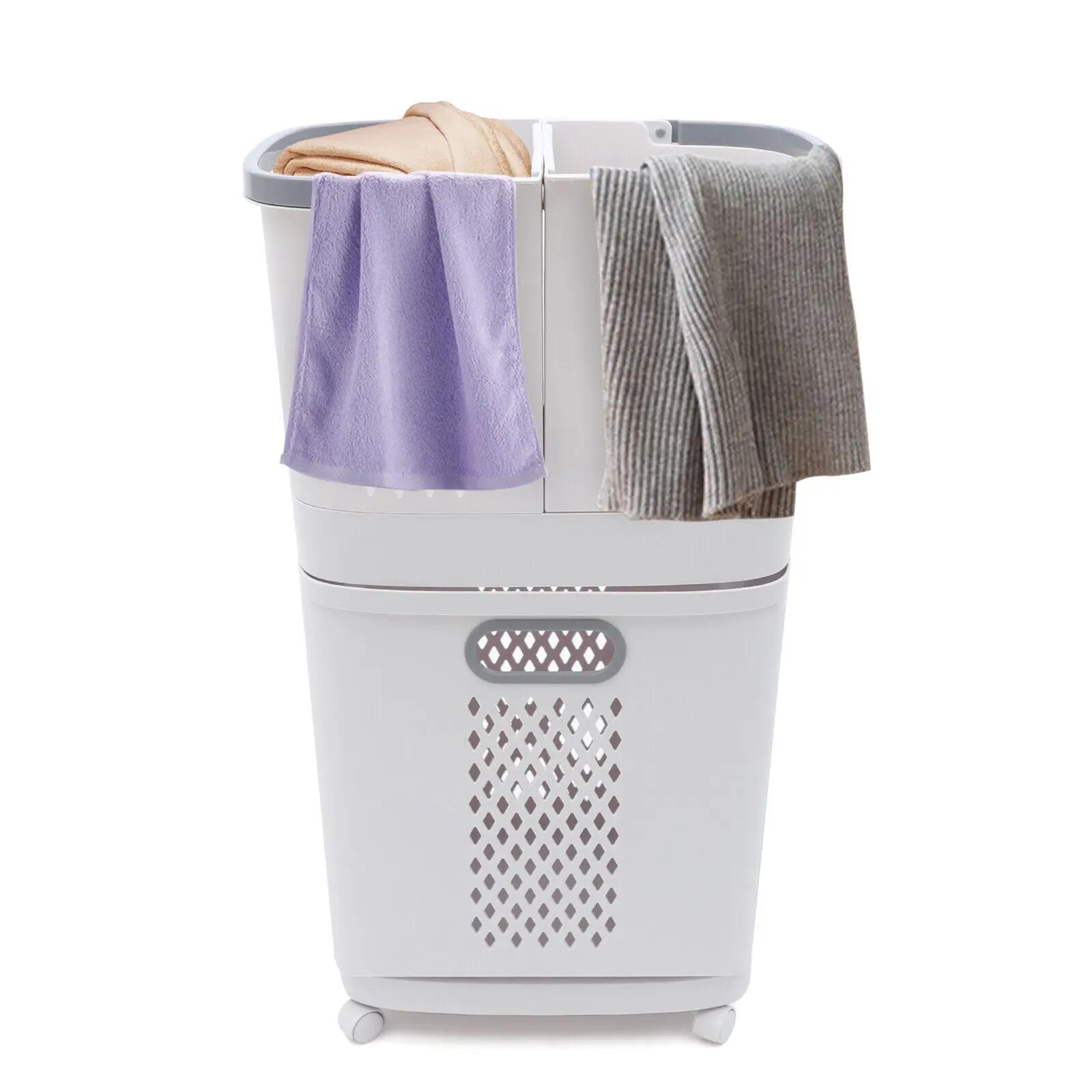 Mir à linge à 3 niveaux, support pour vêtements sales, panier de rangement pour lavage, chariot de r