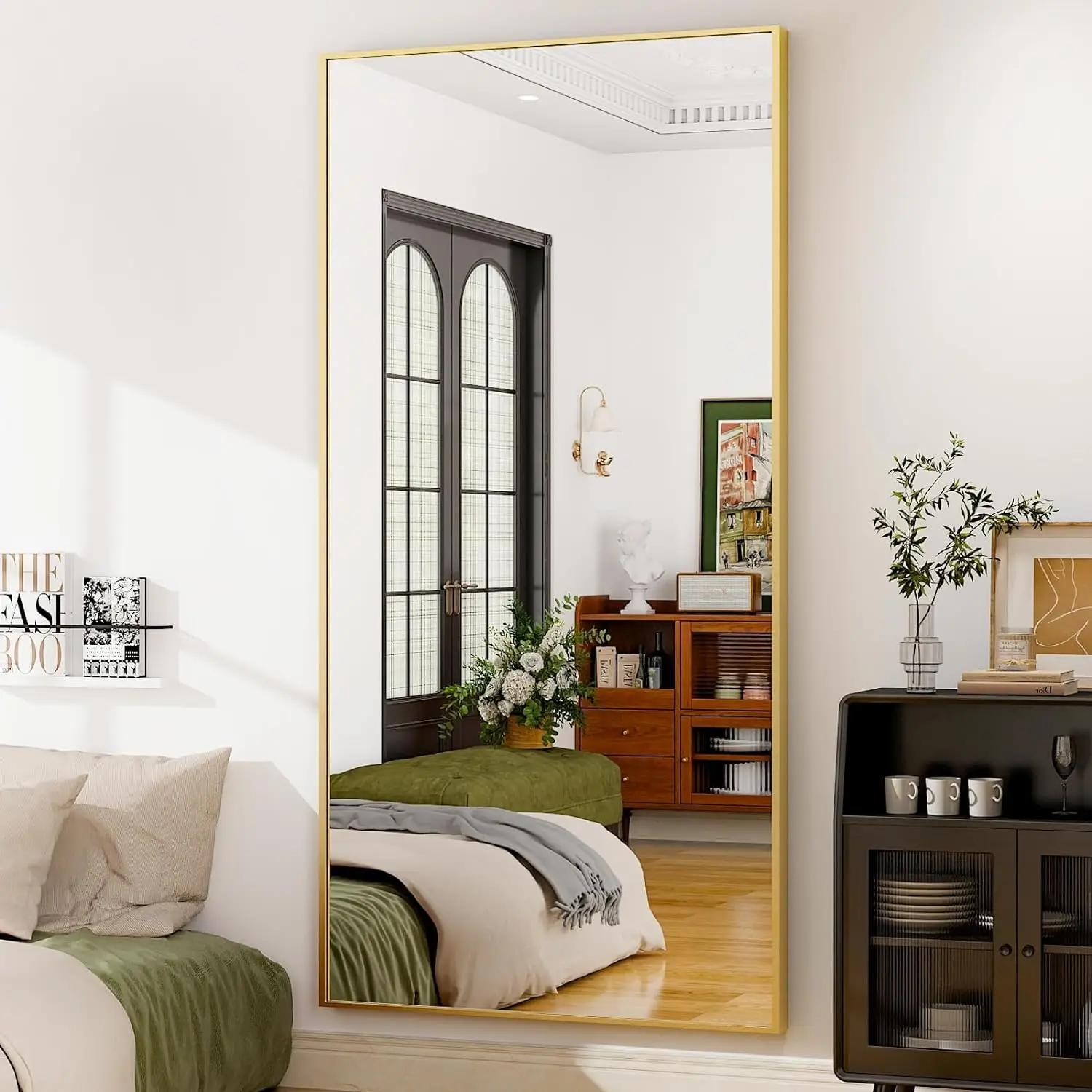 Miroir rectangulaire Extra Large suspendu ou incliné en alliage d'aluminium, cadre fin, Dressing au 