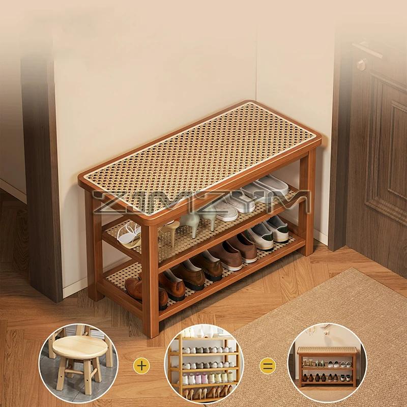 Tabouret à langer, armoire à chaussures assise, porte d'entrée, porte de maison, rangement multicouc