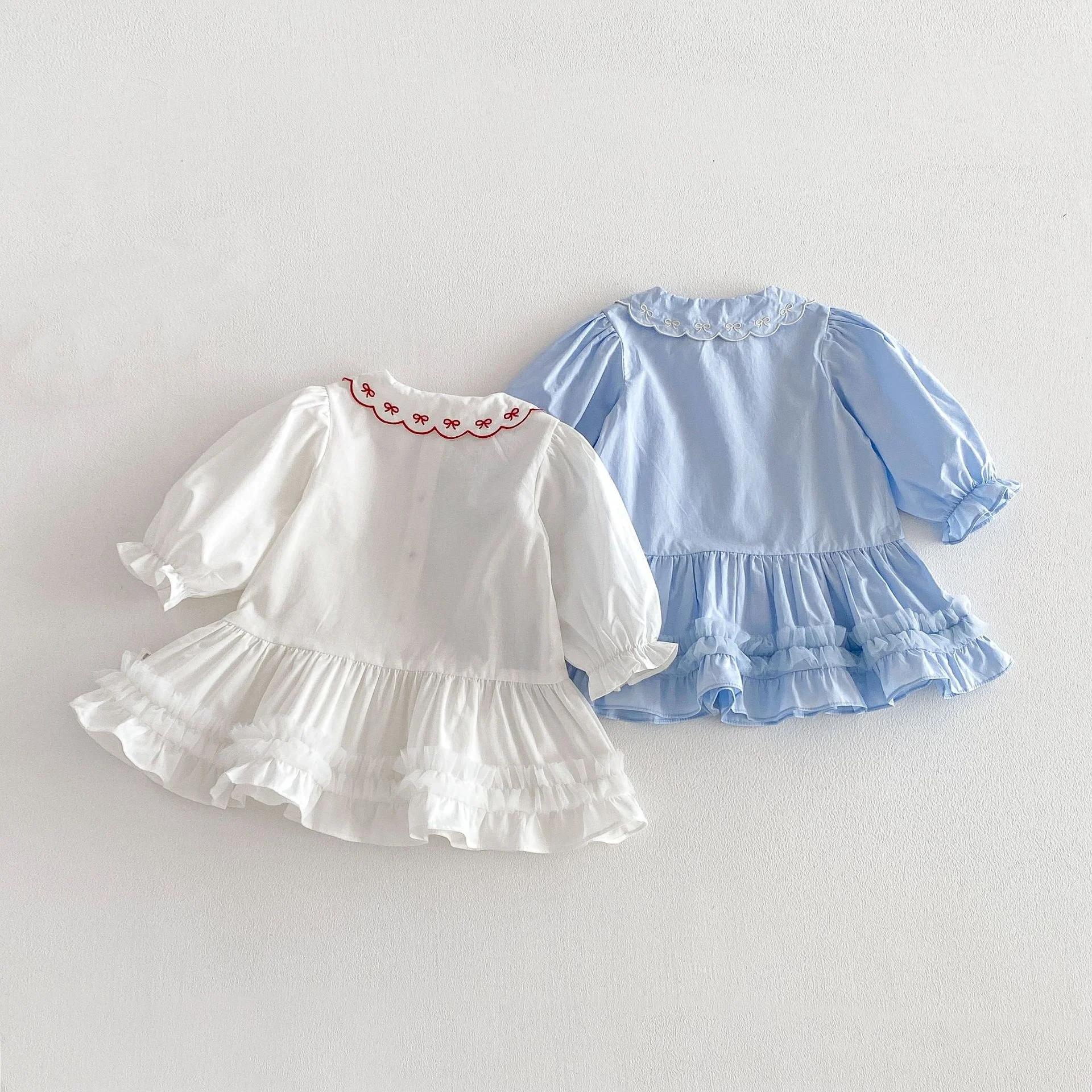 Robe Courte Printemps 2026 pour Bébés Filles 0-5T, Style Coréen, Col Peter Pan Brodé, Robe Princesse
