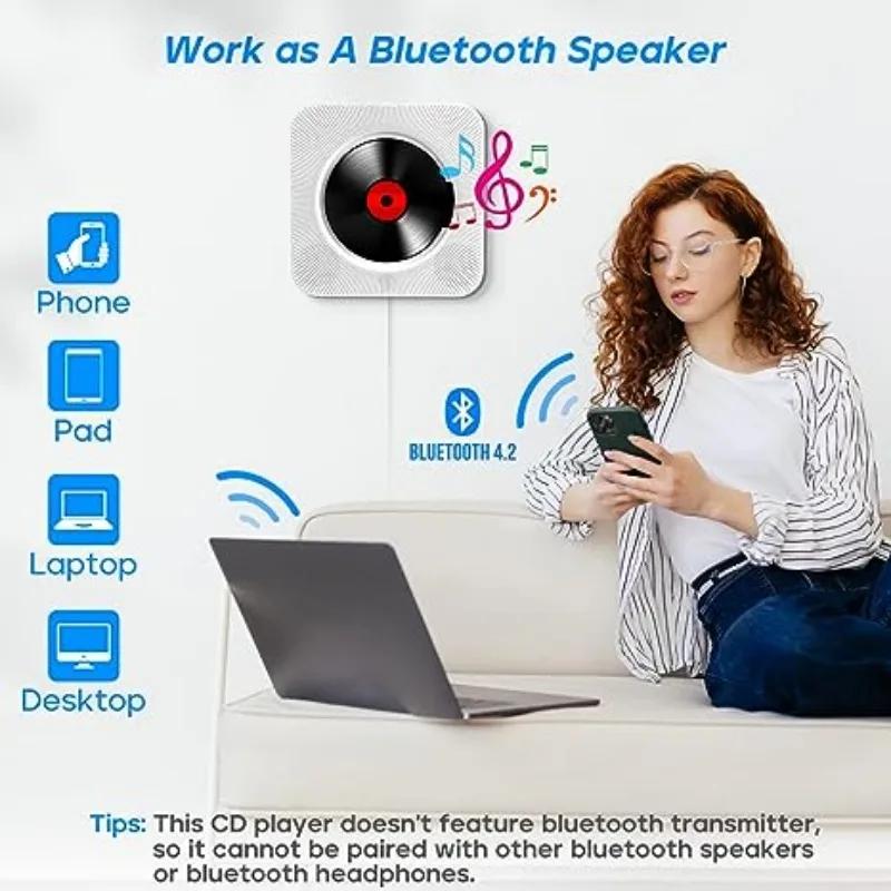 Qoosea-Lecteur CD mural avec écran LCD, télécommande infrarouge domestique, prise en charge des CD, 