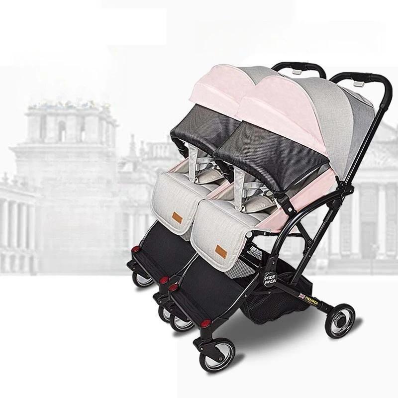Nouveau-né Double bébé poussette léger pliable détachable assis et couché haute vue bébé Double pous