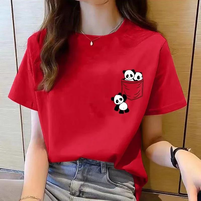Femmes à manches courtes haut été nouvelle poche Panda dessin animé imprimé T-shirt mode coréenne ha