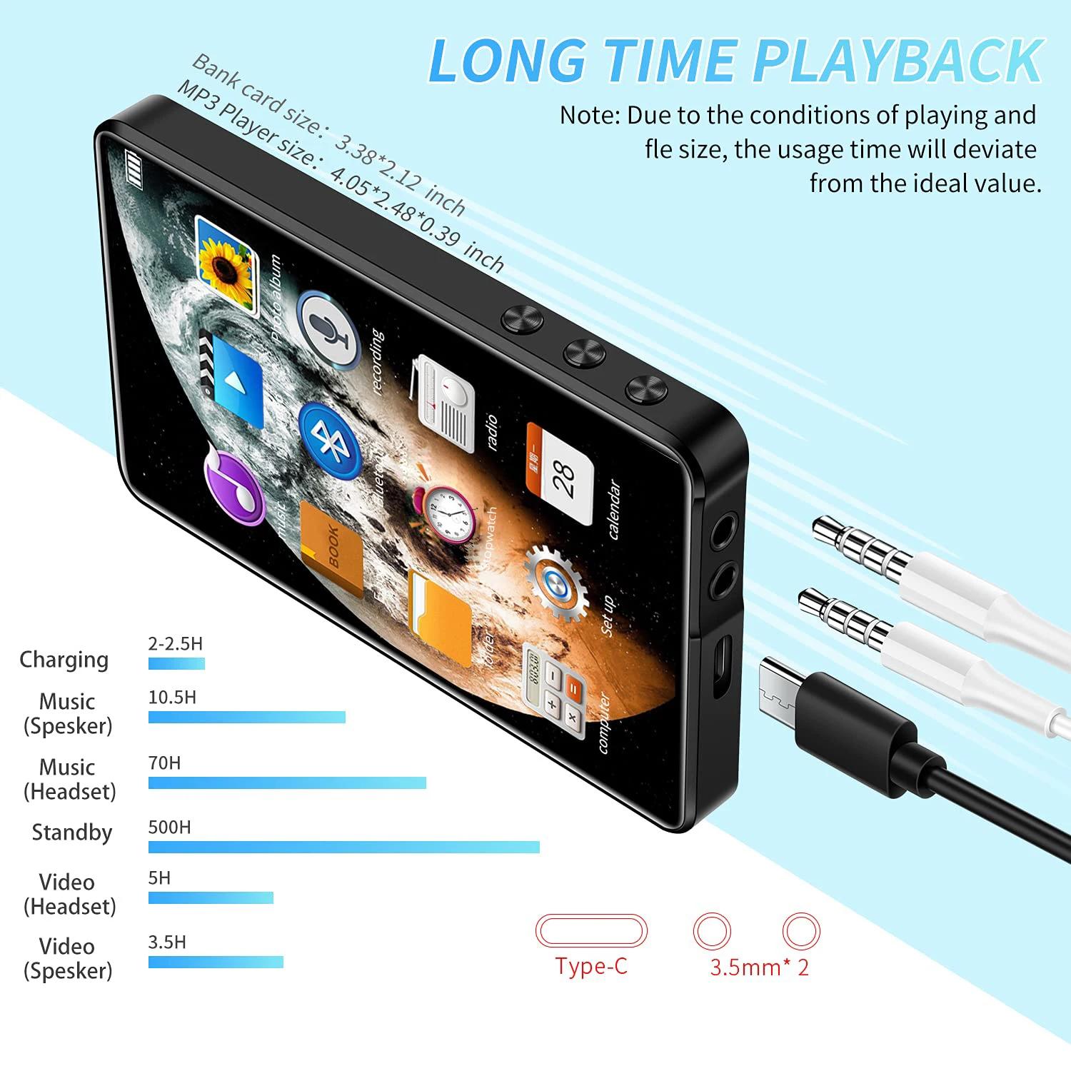 Yophoon 4 pouces X20-New UI MP4 lecteur de musique écran tactile 16GB BT 5.0 avec haut-parleur 1080P