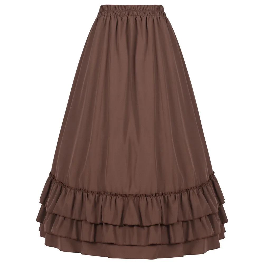 Jupe victorienne longue taille haute à volants marron, jupes Steampunk, tenue de fête pour femmes, v