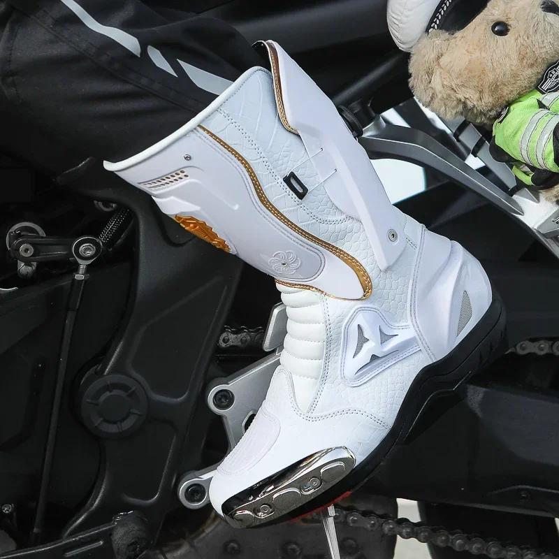 Hurbike-Bottes de course de moto en cuir microcarence, chaussures de motard, changement de vitesse d