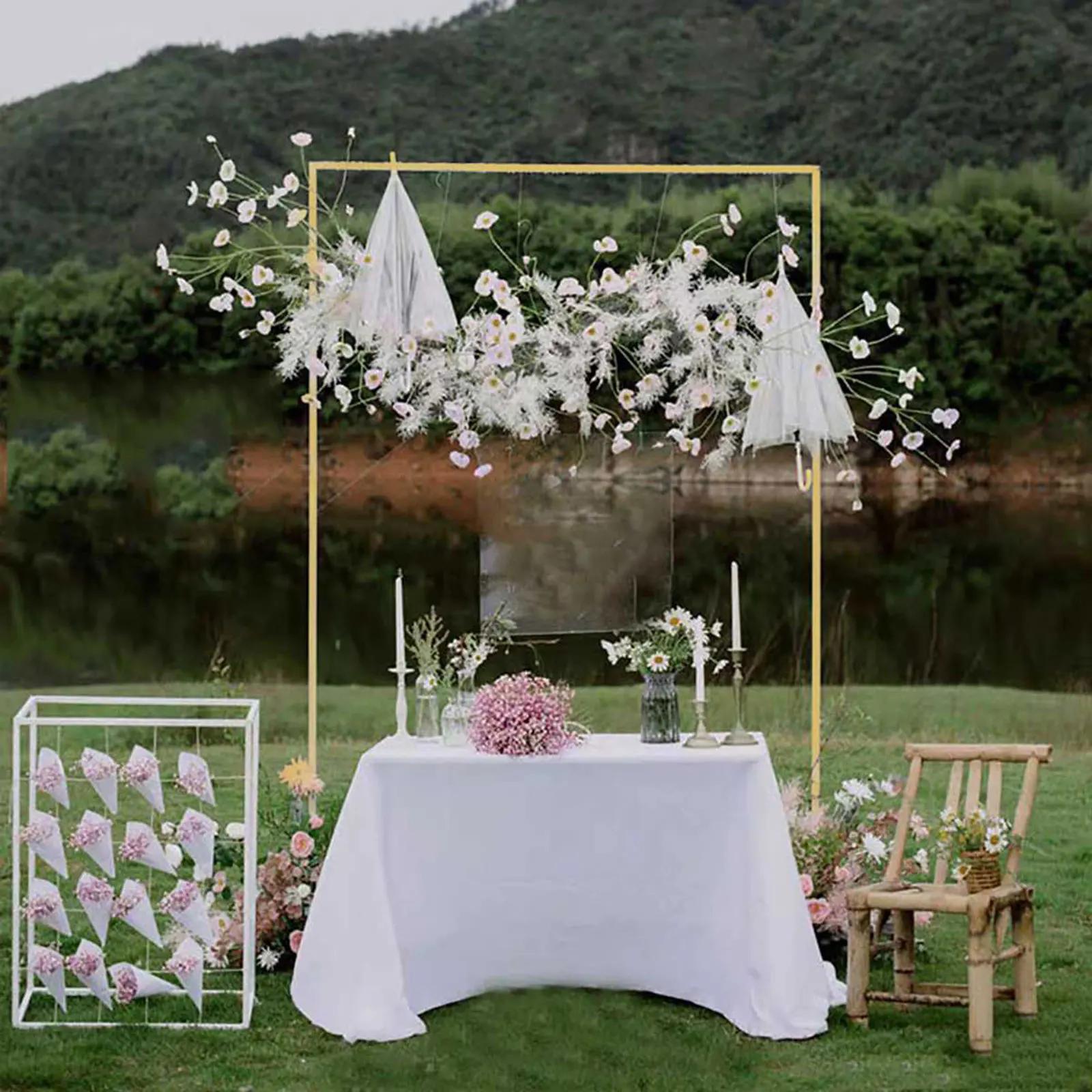 Arc de Mariage Rectangulaire en Fer Forgé, Arrière-plan de Porte, Accessoires Décoratifs, Fleur T1 O