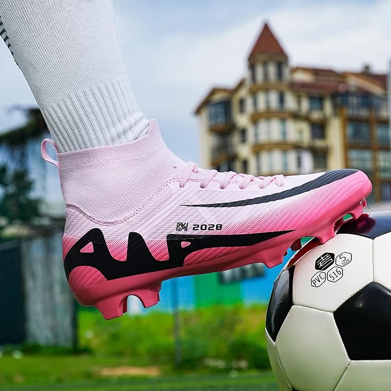 Chaussures de football roses tendance pour hommes, bottes de football professionnelles légères, anti