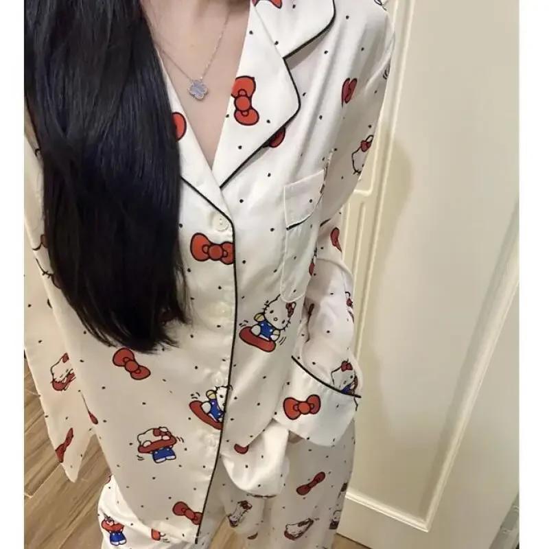 Sanrio – pyjama 2 pièces à pois Hello Kitty, Style princesse, pour femme, ensemble de vêtements de m