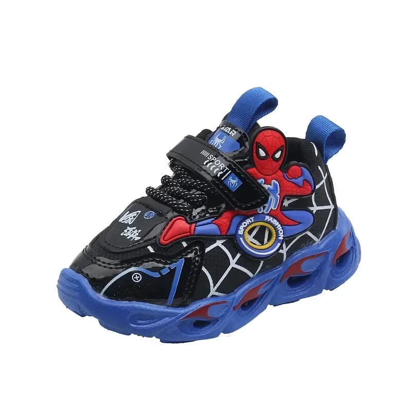 Baskets de dessin animé Disney pour enfants, SpidSuffolk, lumière LED, chaussures de sport pour garç