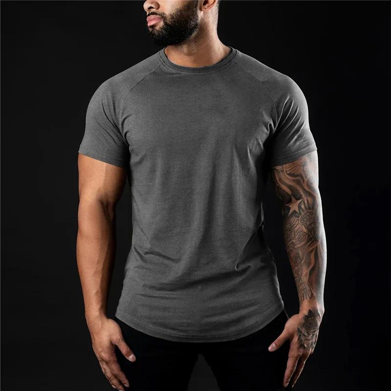 T-shirt de gymnastique uni pour hommes, vêtements de Fitness d'été, col rond, manches courtes, en co