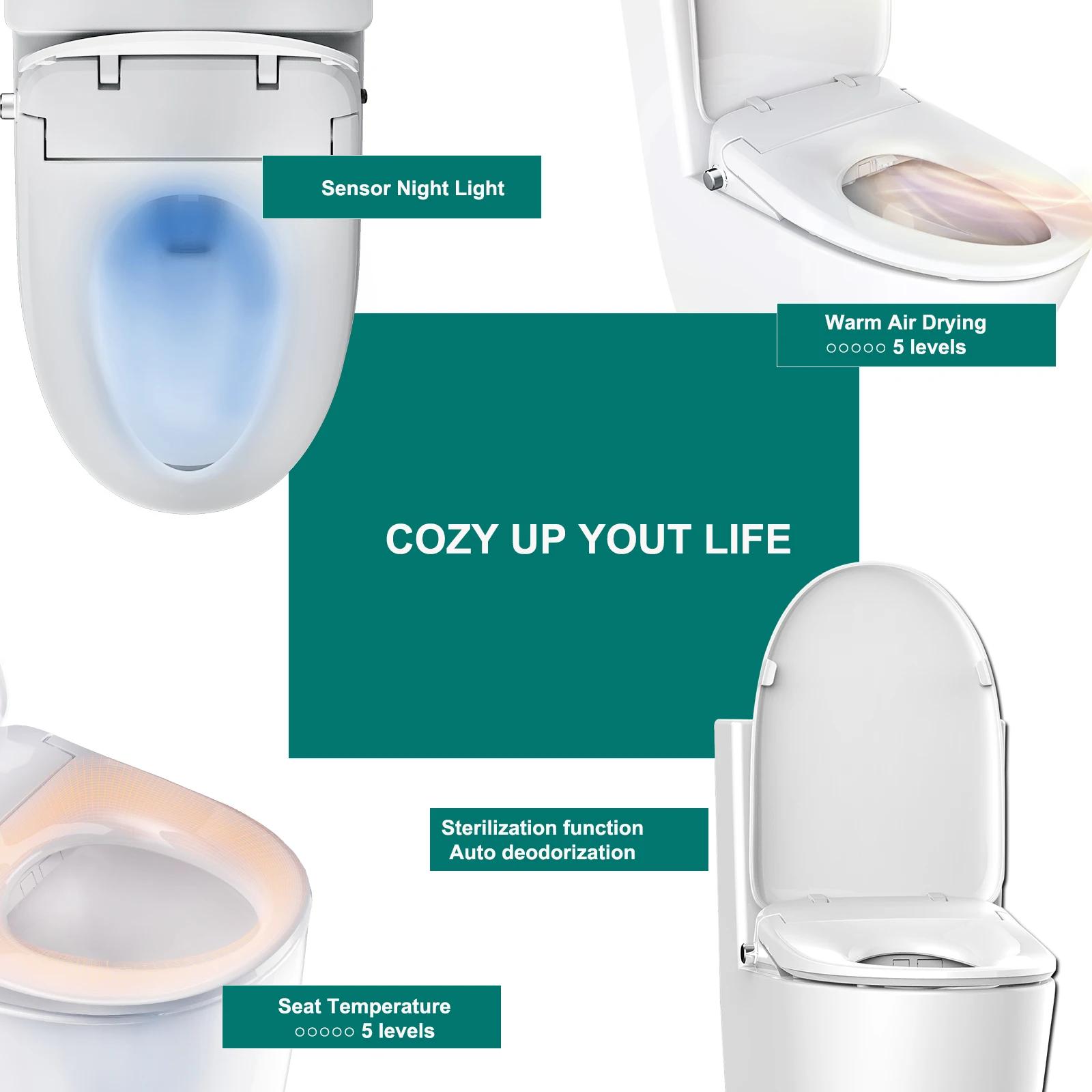 AQUATIZ Bidet de toilette intelligent allongé, siège de toilette électrique à clipser, eau chaude ré