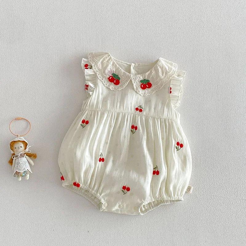MILANCEL – body d'été pour bébé de 3 à 24 mois, motif cerise, dessin animé, une pièce, ample, en den