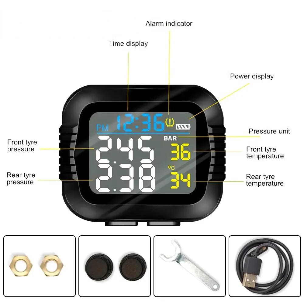 Système de surveillance TPMS de la pression des pneus de Moto, alarme de température avec 2 capteurs